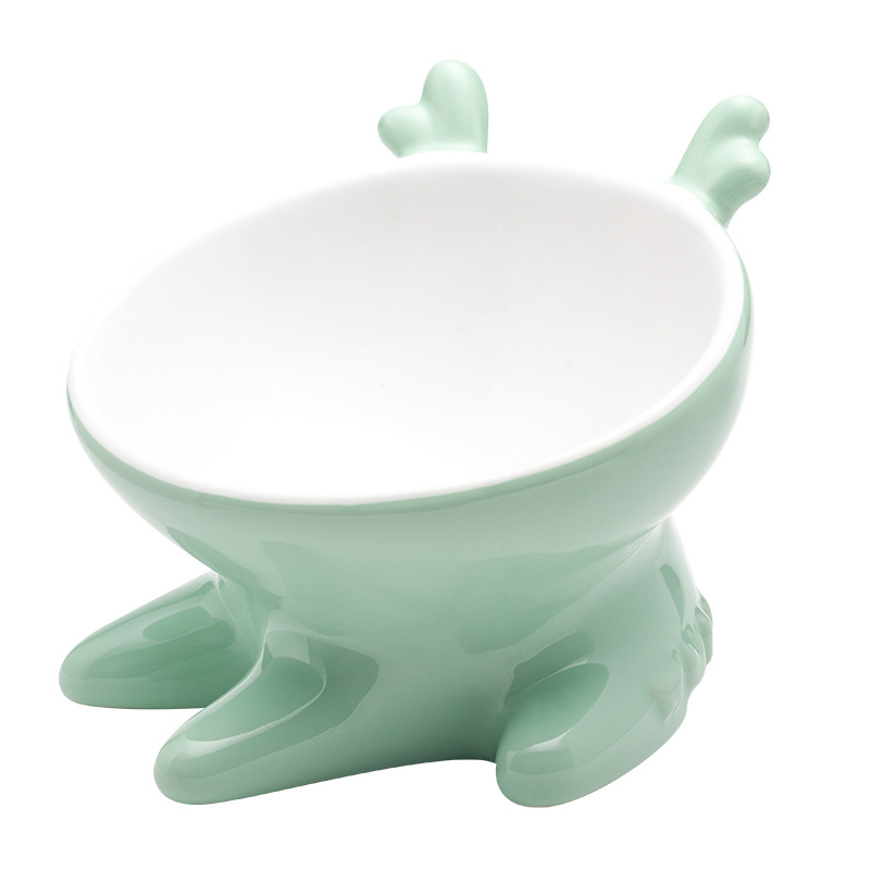 Wiliuli Animal Series Deer Ceramic Cat Bowl Pet Bowl Ceramic White Colorful Exterior