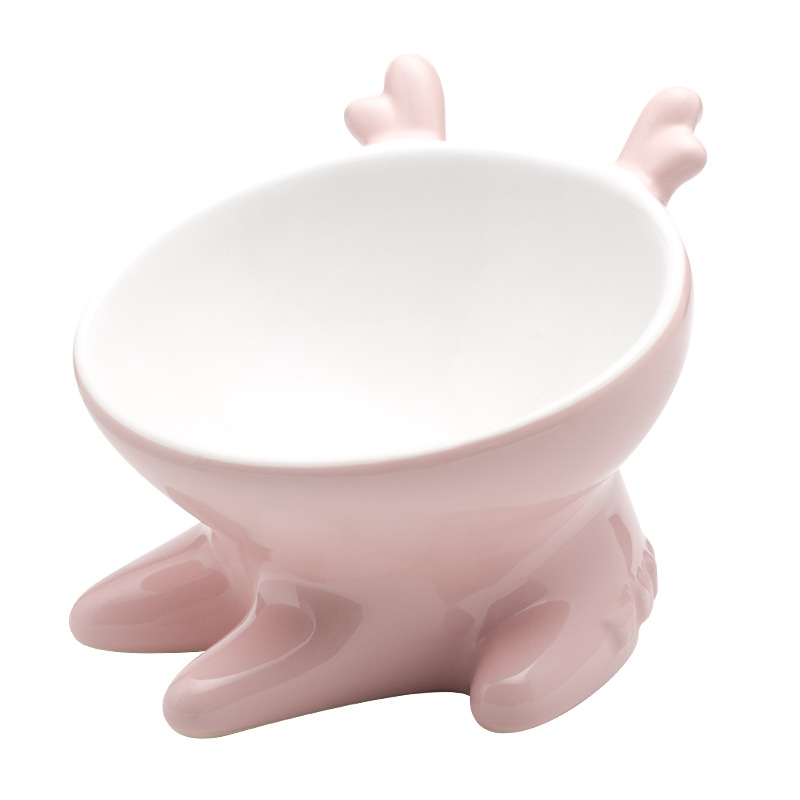 Wiliuli Animal Series Deer Ceramic Cat Bowl Pet Bowl Ceramic White Colorful Exterior