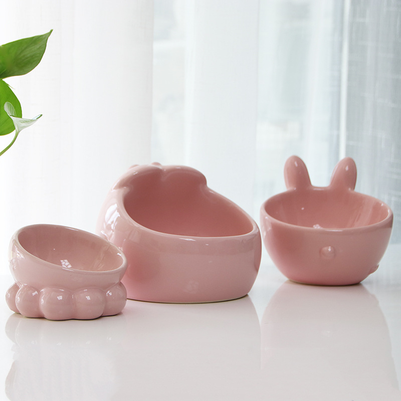 Manufacturer Hot Sale New Animal Series Pet Bowl Cat Food Holder Oblique Mouth Spine Protection Ceramic Cat Bowl