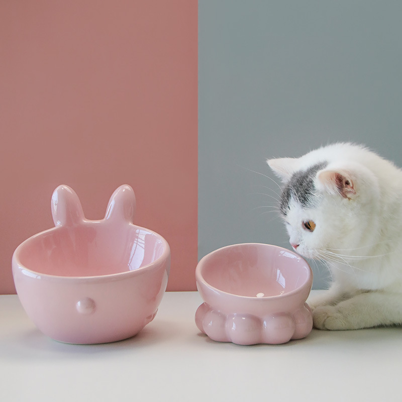 Manufacturer Hot Sale New Animal Series Pet Bowl Cat Food Holder Oblique Mouth Spine Protection Ceramic Cat Bowl