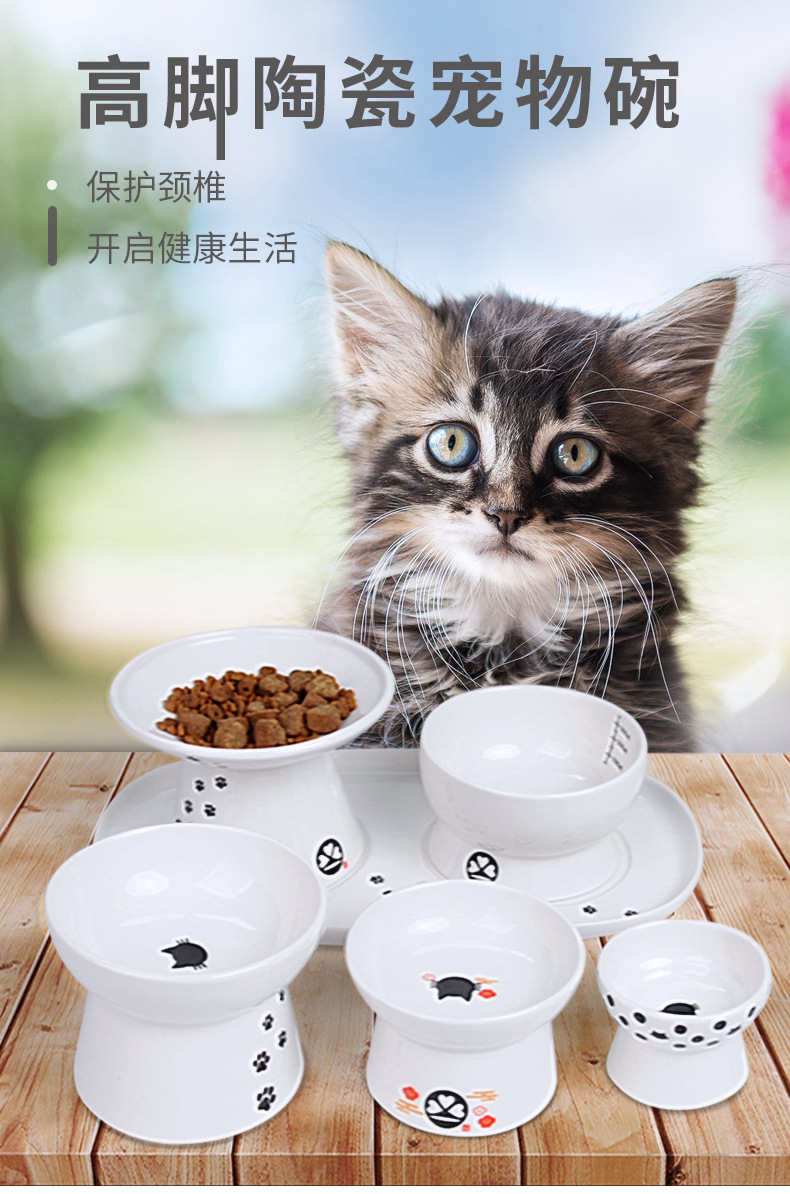 Japanese-Style High Foot Protection Cervical Spine Ceramic Bowl Cat and Dog Drinking Water Feeding Ceramic Pet Bowl Japanese-Style High Foot Protection Cervical Spine Ceramic Bowl Cat and Dog Drinking Water Feeding Ceramic Pet Bowl