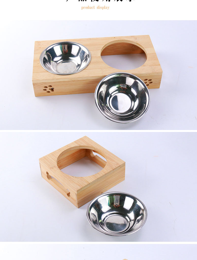 Factory Direct Supply New Primary Color Bamboo Stainless Steel Pet Double Bowl Anti-Tumble Cat Bowl Wooden Pet Bowl Dog Bowl