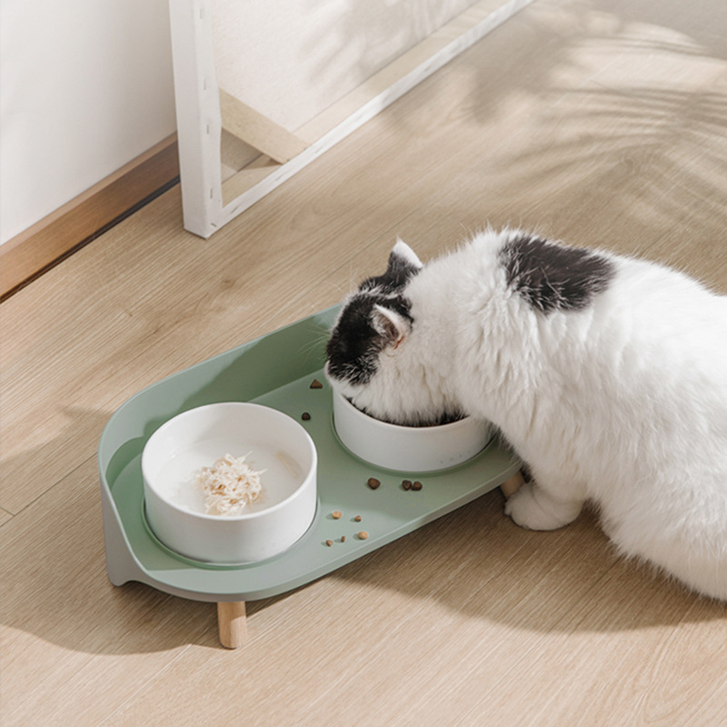 Pet Supplies Amazon Hot Sale Ceramic Cat Bowl Anti-Tumble Month Half Double Bowl Pet Bowl Drinking Water Feeding Dog Bowl