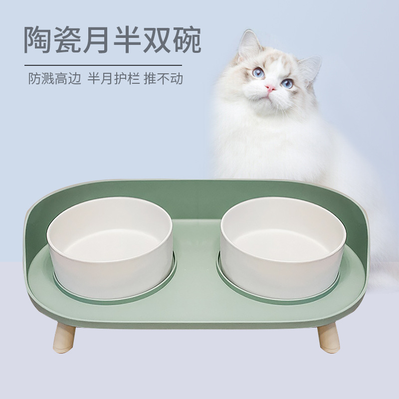 Pet Supplies Amazon Hot Sale Ceramic Cat Bowl Anti-Tumble Month Half Double Bowl Pet Bowl Drinking Water Feeding Dog Bowl