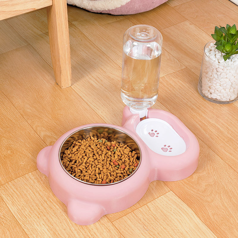 Pet Bowl Lesser Panda Bowl Pet Stainless Steel Dog Bowl Dog Double Bowl Automatic Feeding Water Fountain Factory Wholesale