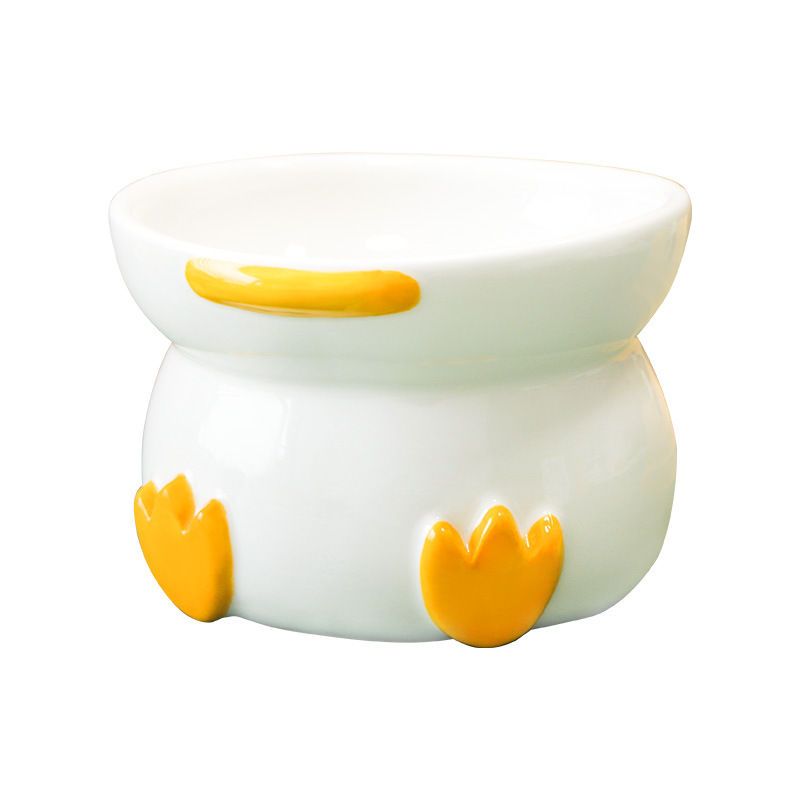 2021new Product Flushing Duck Pet Bowl Cat Bowl Ceramic Food Easy Cleaning Spine Care High Feet Cat Food Holder