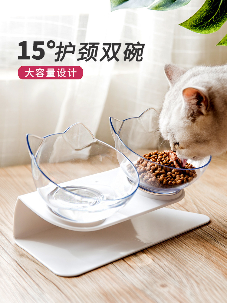 Cat Bowl Oblique Double Bowl Cervical Protection Cat Food Holder Cat Food Bowl Pet Dog Basin Dog Bowl Pet Bowl Automatic Drinking Water