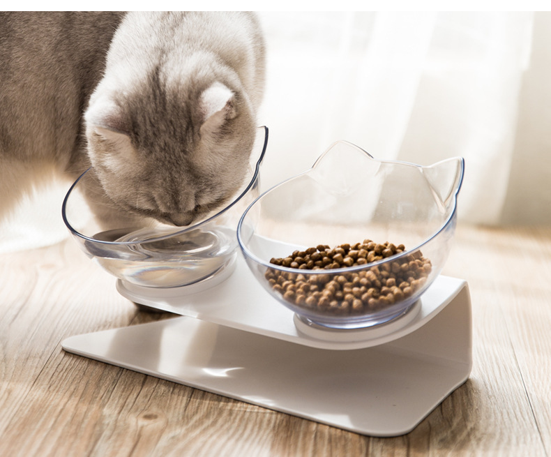 Cat Bowl Oblique Double Bowl Cervical Protection Cat Food Holder Cat Food Bowl Pet Dog Basin Dog Bowl Pet Bowl Automatic Drinking Water