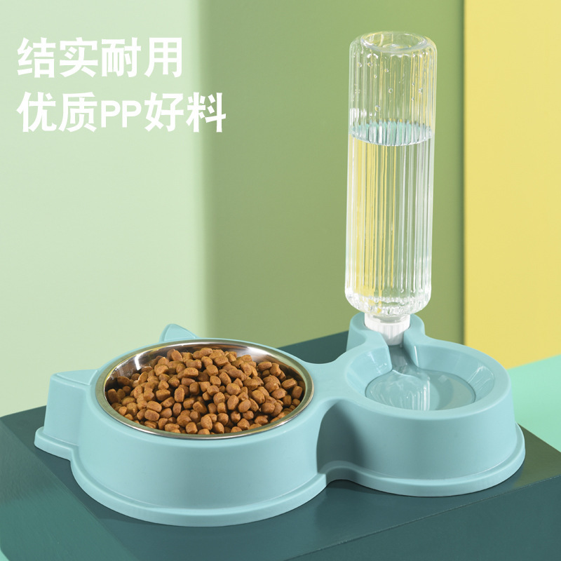 New Pet Supplies Pet Bowl Stainless Steel Double Bowl Removable and Washable Cat Bowl Automatic Water Storage Bowl Pet Tableware