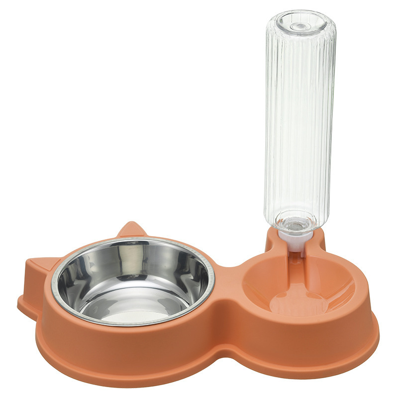 New Pet Supplies Pet Bowl Stainless Steel Double Bowl Removable and Washable Cat Bowl Automatic Water Storage Bowl Pet Tableware