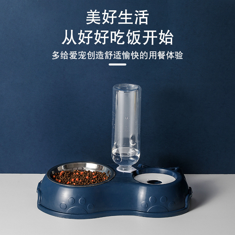 Cross-Border New Arrival Pet Bowl Dog Bowl Plastic Double Bowl Cat Bowl Automatic Drinking Bowl Anti-Tumble Pet Tableware Supplies