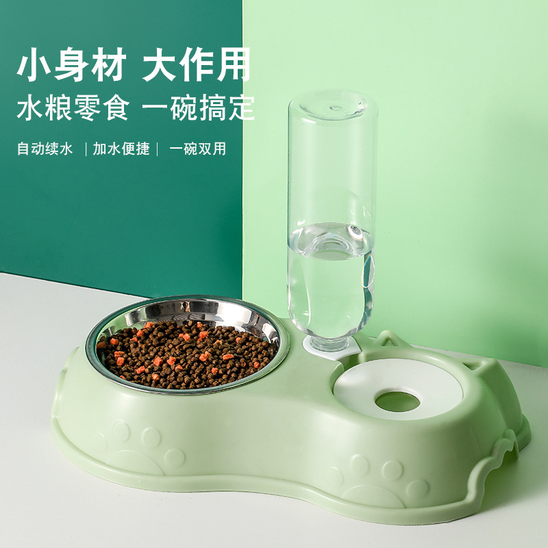 Cross-Border New Arrival Pet Bowl Dog Bowl Plastic Double Bowl Cat Bowl Automatic Drinking Bowl Anti-Tumble Pet Tableware Supplies