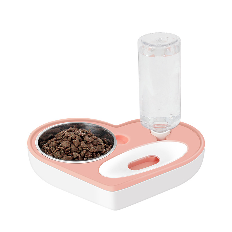 Pet Bowl Ins New Love Keep Dry Mouth Dual-Purpose Bowl Cat Automatic Water Feeding Bowl Small and Medium-Sized Dogs Creative Dog Bowl