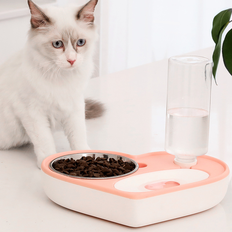 Pet Bowl Ins New Love Keep Dry Mouth Dual-Purpose Bowl Cat Automatic Water Feeding Bowl Small and Medium-Sized Dogs Creative Dog Bowl