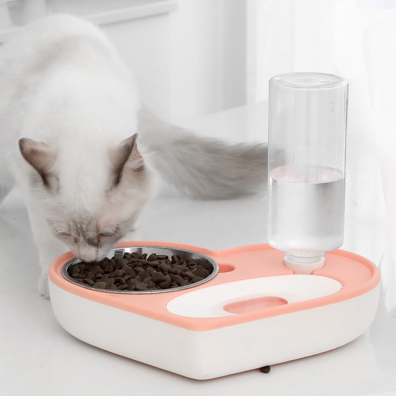 Pet Bowl Ins New Love Keep Dry Mouth Dual-Purpose Bowl Cat Automatic Water Feeding Bowl Small and Medium-Sized Dogs Creative Dog Bowl