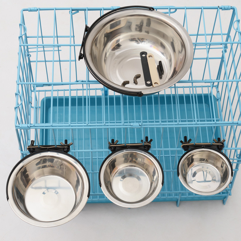 Pet Hanging Fixed Stainless Steel Upgraded Dog Bowl Hanging Cage Anti-Tumble Pet Food Basin Pet Bowl Basin