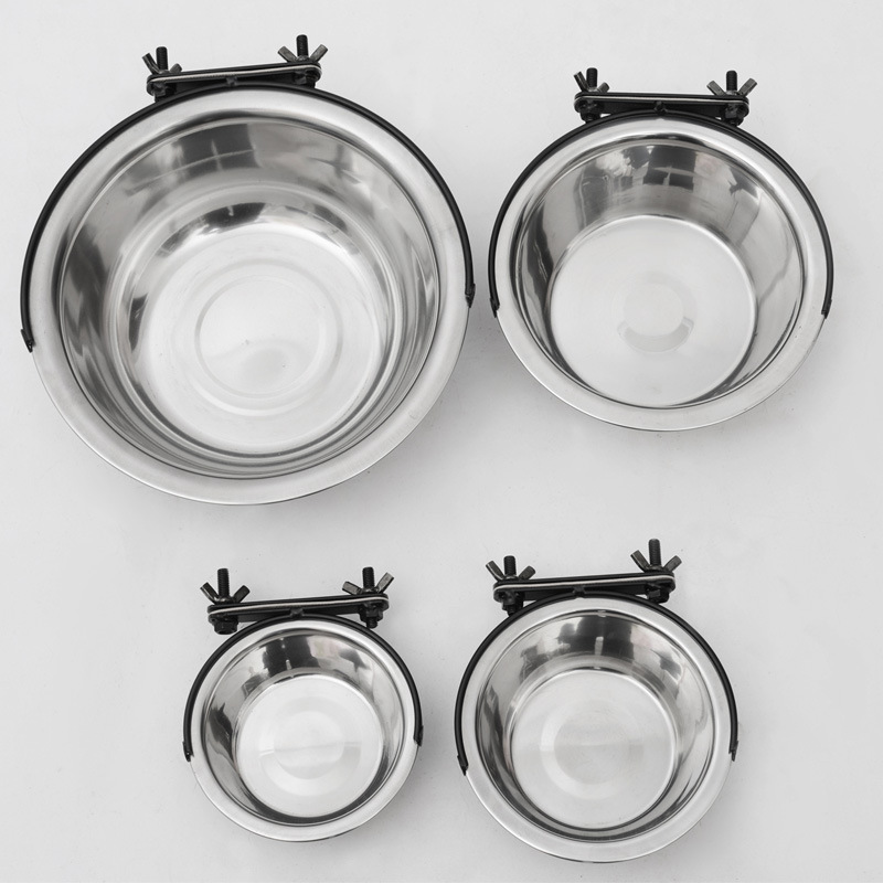 Pet Hanging Fixed Stainless Steel Upgraded Dog Bowl Hanging Cage Anti-Tumble Pet Food Basin Pet Bowl Basin