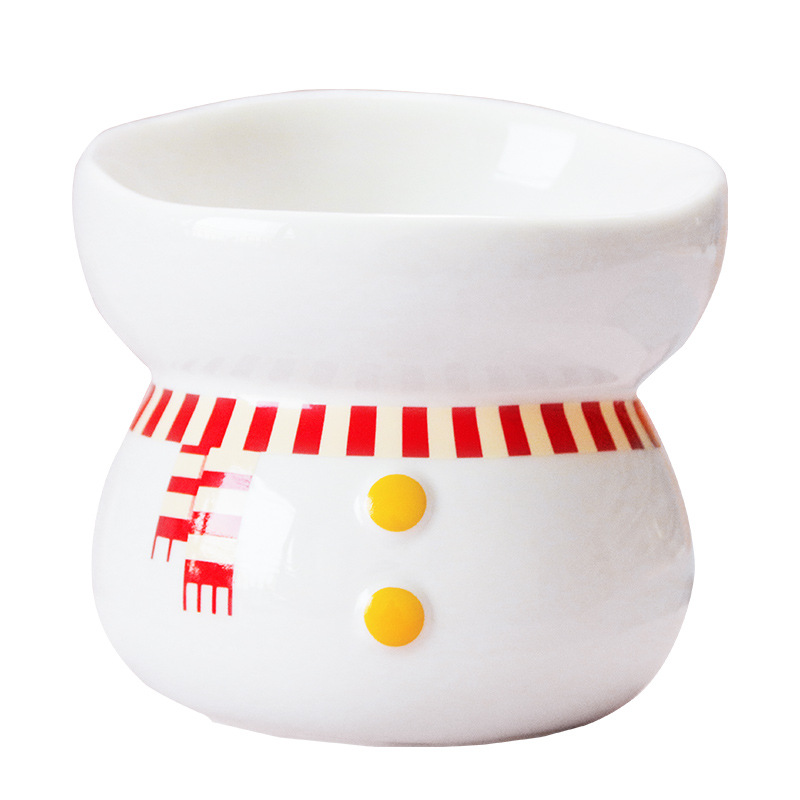 Xuebao High Foot Cat Bowl Cervical Protection Ceramic Cat Food Holder Anti-Tumble Black Chin Oblique Cat Water Bowl Pet Bowl