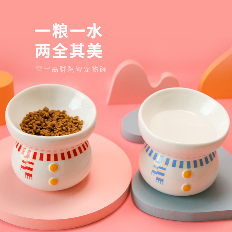 Xuebao High Foot Cat Bowl Cervical Protection Ceramic Cat Food Holder Anti-Tumble Black Chin Oblique Cat Water Bowl Pet Bowl