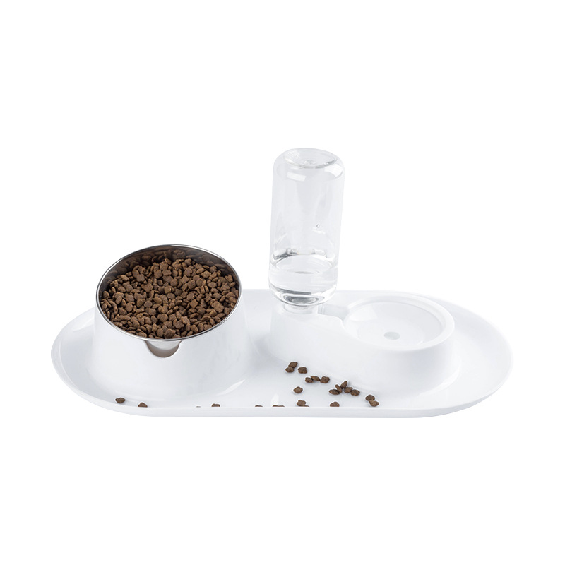 Anti-Splash Removable and Washable Stainless Steel Double Bowl Tilt Protection Cervical Spine Pet Bowl Cat Food Holder Dual-Use Dog Bowl