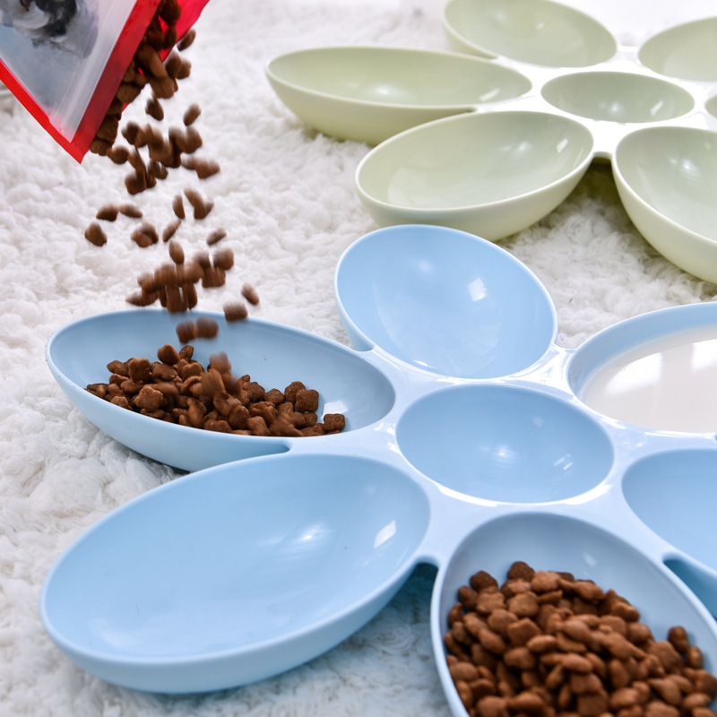Cattery Supply New Creative Cat Tableware Petals Multi-Grid Cat Bowl Plastic Pet Bowl Feeding Water Cat Bowl