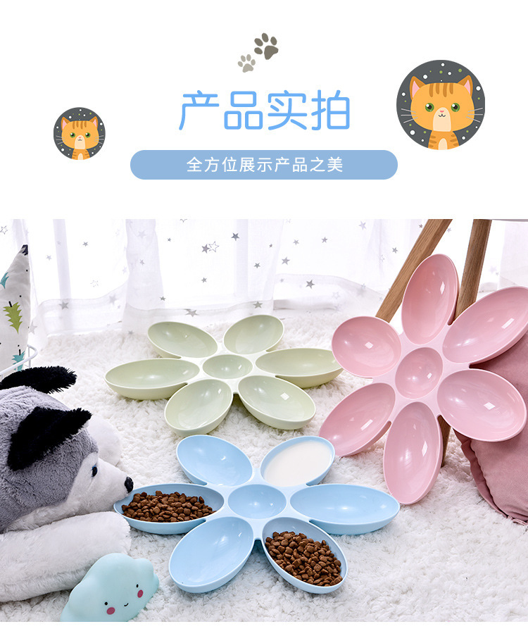 Cattery Supply New Creative Cat Tableware Petals Multi-Grid Cat Bowl Plastic Pet Bowl Feeding Water Cat Bowl