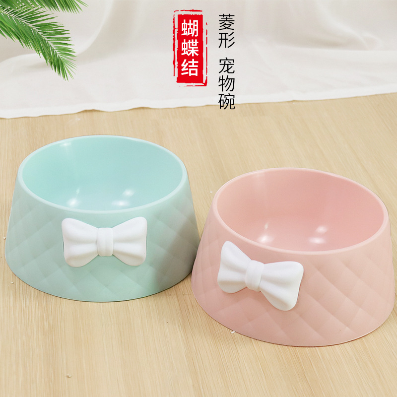 Pet Supplies Amazon New Bow round Cat Bowl Drinking Water Feeding Pet Bowl Drop-Resistant Durable Dog Bowl