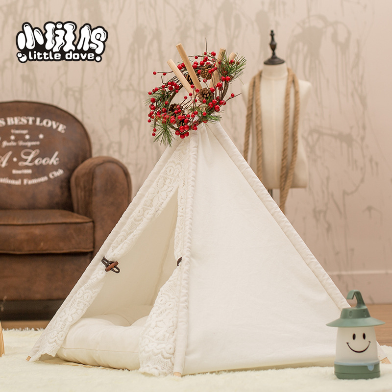 Small Turtledove Pet Tent Cat Kennel Removable and Washable Canvas Fabric Wooden Pet Nest Pet Pad Pet Supplies