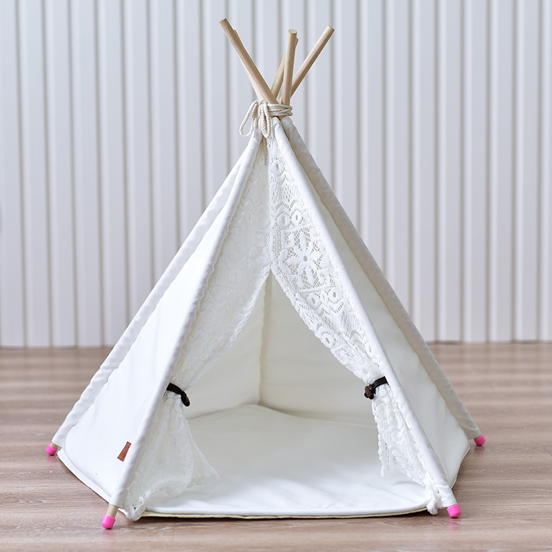 Small Turtledove Pet Tent Cat Kennel Removable and Washable Canvas Fabric Wooden Pet Nest Pet Pad Pet Supplies