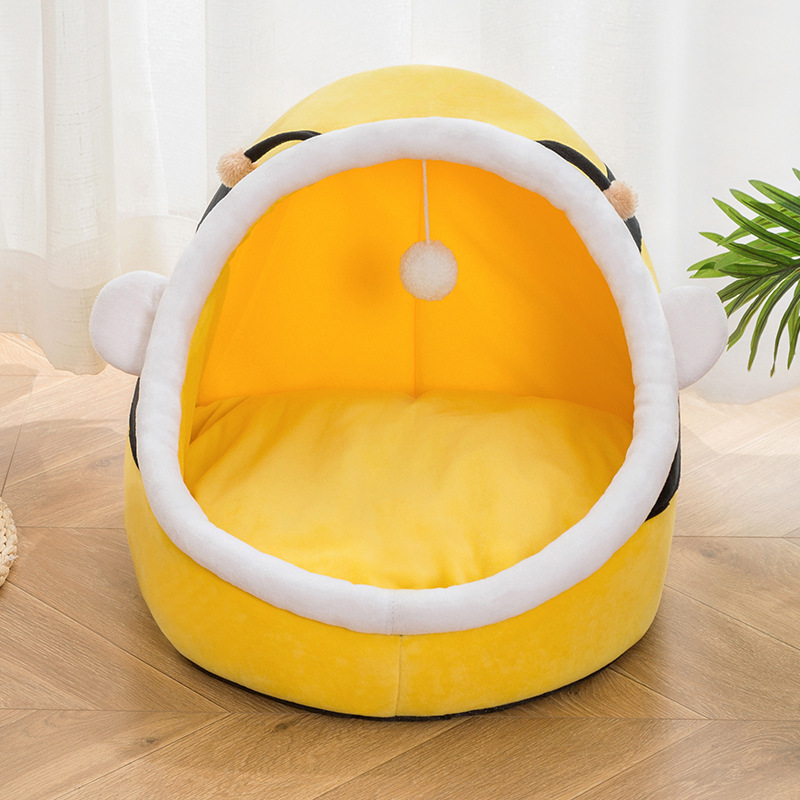 Winter Pet Cathouse Doghouse Plush Cartoon Kennel Warm Stain-Resistant Semi-Closed Pet Nest Pet Supplies