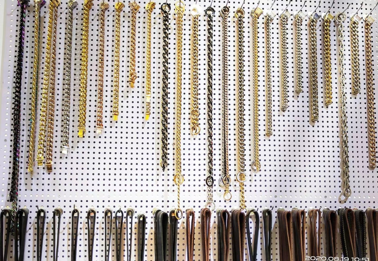 Titanium Steel Pet Chain Stainless Steel Inlaid Small Dog Leash a Bulldog Necklace