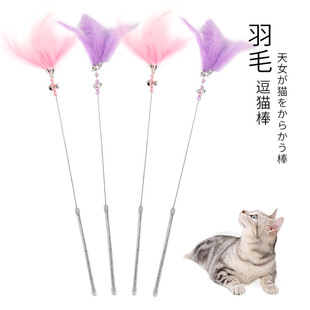 Factory In Stock Steel Wire Color Feather Cat Teaser Cat Toy Free Bell Cat Toy Pet Supplies Wholesale