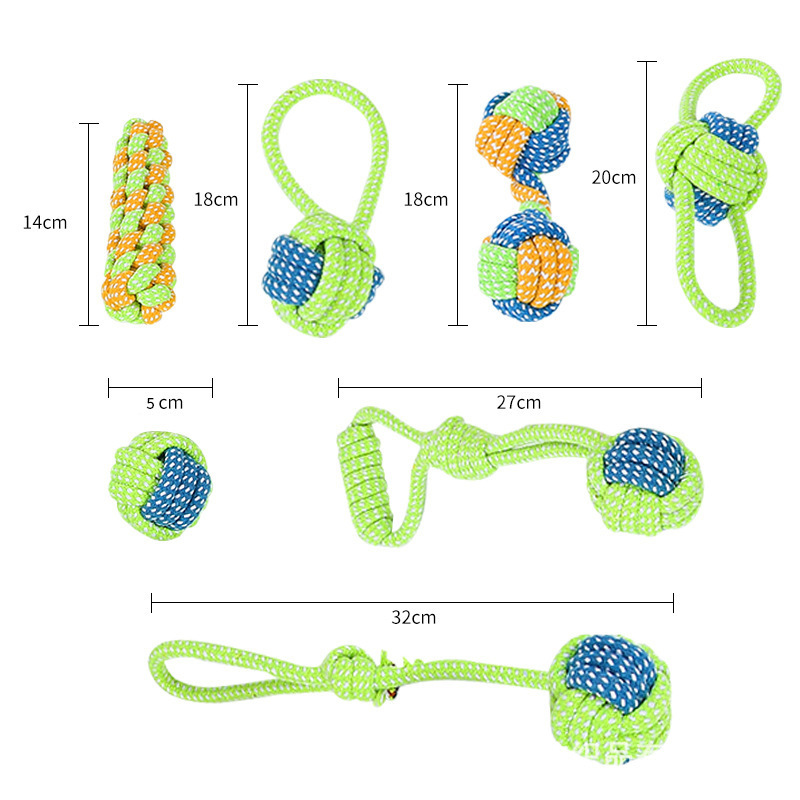 Pet Supplies Toy Bite-Resistant Cotton Rope Toys Molar Clean Tooth Rope Knot Ball Dogs and Cats Toy Set in Stock Wholesale