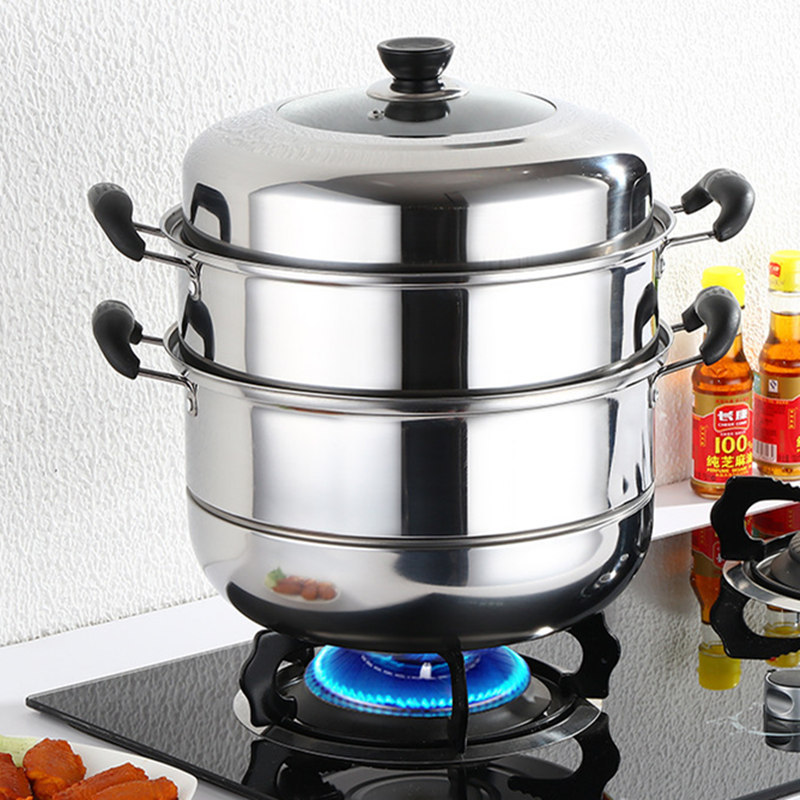 Steel Steamer Soup Pot Household ThreeLayer Steamer Double Grate TwoLayer Steamer Composite Bottom Gift Steamer