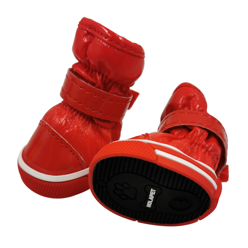 Dog Shoes Pet Cotton Shoes Autumn and Winter Non-Slip Snow Boots 4 PCs plus Velvet Teddy Pug Pet Shoes