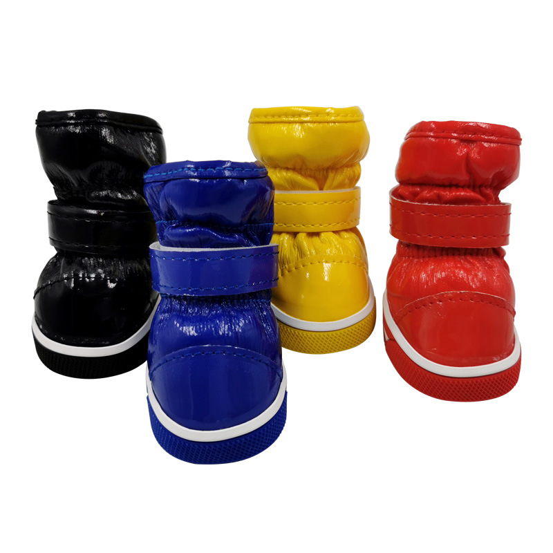 Dog Shoes Pet Cotton Shoes Autumn and Winter Non-Slip Snow Boots 4 PCs plus Velvet Teddy Pug Pet Shoes