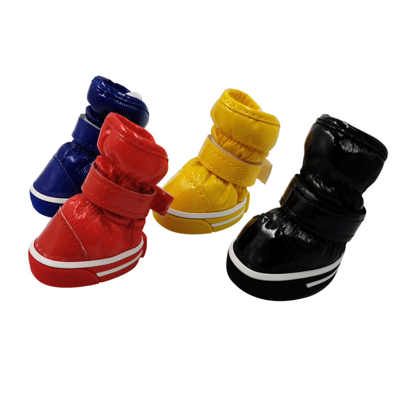 Dog Shoes Pet Cotton Shoes Autumn and Winter Non-Slip Snow Boots 4 PCs plus Velvet Teddy Pug Pet Shoes