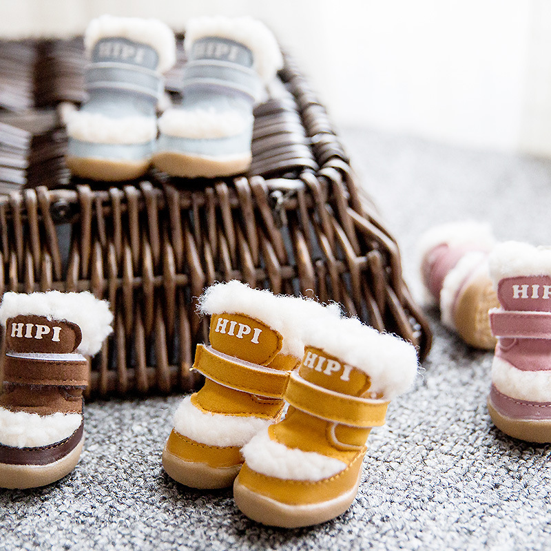New Pet Shoes Winter Thick Cotton Shoes Warm Non-Slip Set of 4 Teddy Bear Small Dogs Dog Shoes