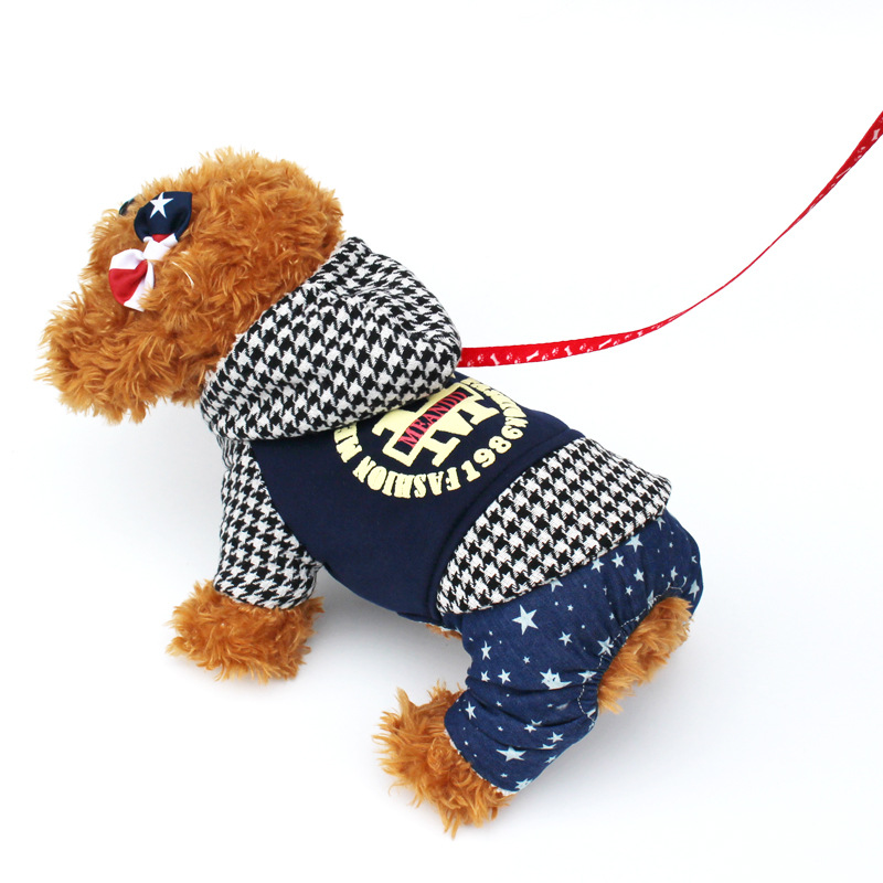 2018 Autumn and Winter Dog Clothes Fleece-Lined Pet Clothing Cat Sweater Black and White Plaid Thickened Four-Leg Cotton-Padded Clothes Supplies 2018 Autumn and Winter Dog Clothes Fleece-Lined Pet Clothing Cat Sweater Black and White Plaid Thickened Four-Leg Cotton-Padded Clothes Supplies