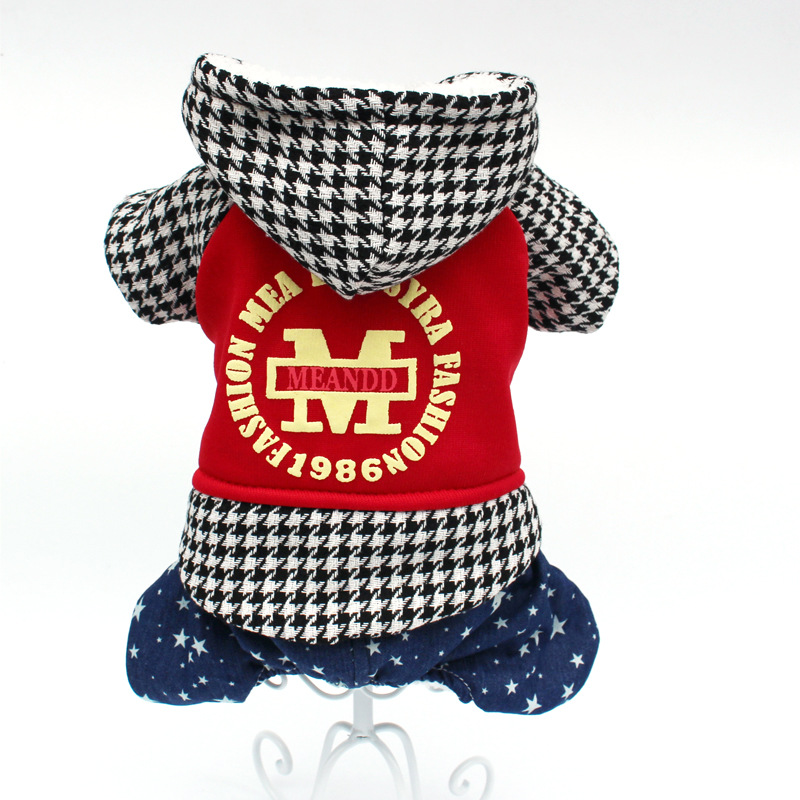 2018 Autumn and Winter Dog Clothes Fleece-Lined Pet Clothing Cat Sweater Black and White Plaid Thickened Four-Leg Cotton-Padded Clothes Supplies 2018 Autumn and Winter Dog Clothes Fleece-Lined Pet Clothing Cat Sweater Black and White Plaid Thickened Four-Leg Cotton-Padded Clothes Supplies