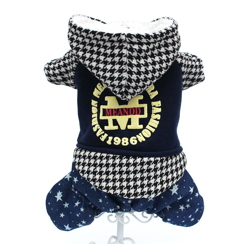 2018 Autumn and Winter Dog Clothes Fleece-Lined Pet Clothing Cat Sweater Black and White Plaid Thickened Four-Leg Cotton-Padded Clothes Supplies 2018 Autumn and Winter Dog Clothes Fleece-Lined Pet Clothing Cat Sweater Black and White Plaid Thickened Four-Leg Cotton-Padded Clothes Supplies