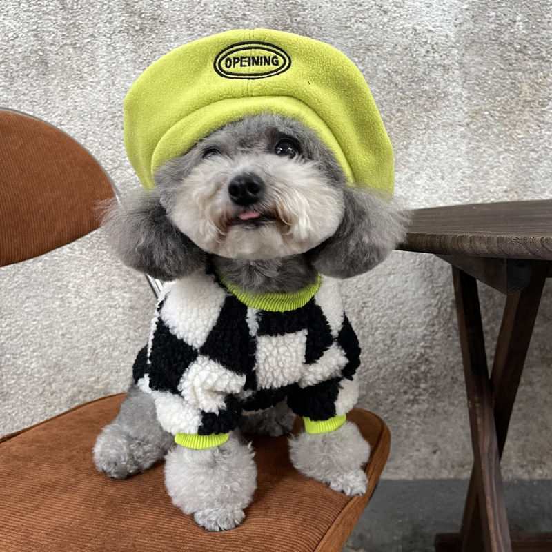 Autumn and Winter Dog Clothes Wholesale Chessboard Grid Bichon Teddy Schnauzer Cat Fur Coat Pet Dog Dog Sweater