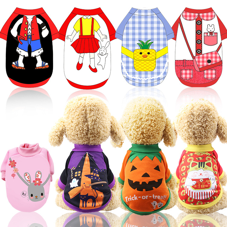 New Dog Clothes Spring and Autumn Winter Teddy Pet Supplies Cartoon Cute Cat Sweater Golden Retriever Big Dog Clothing