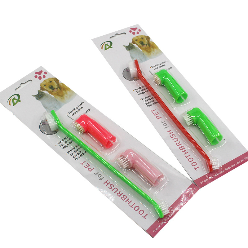 Pet Toothbrush Three-Piece Set Dogs and Cats Double-Headed Brush Finger Stall Brush Pet Cleaning Teeth Grinding Toothbrush Dog Toothbrush