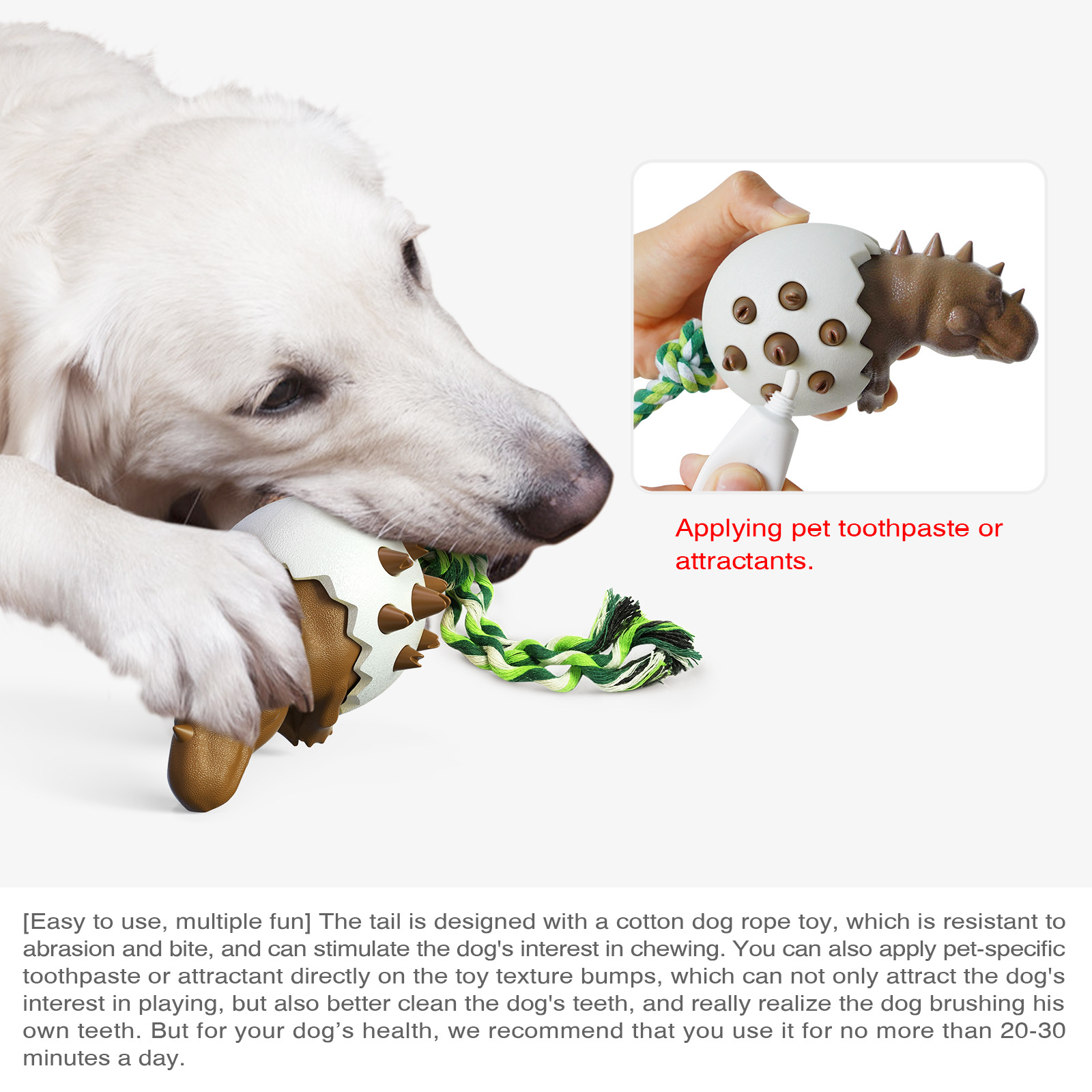 Cross-Border New Amazon Hot Dinosaur Egg Dog Molar Rod Bite-Resistant Glue Pet Supplies Dog Toothbrush Dog Toy