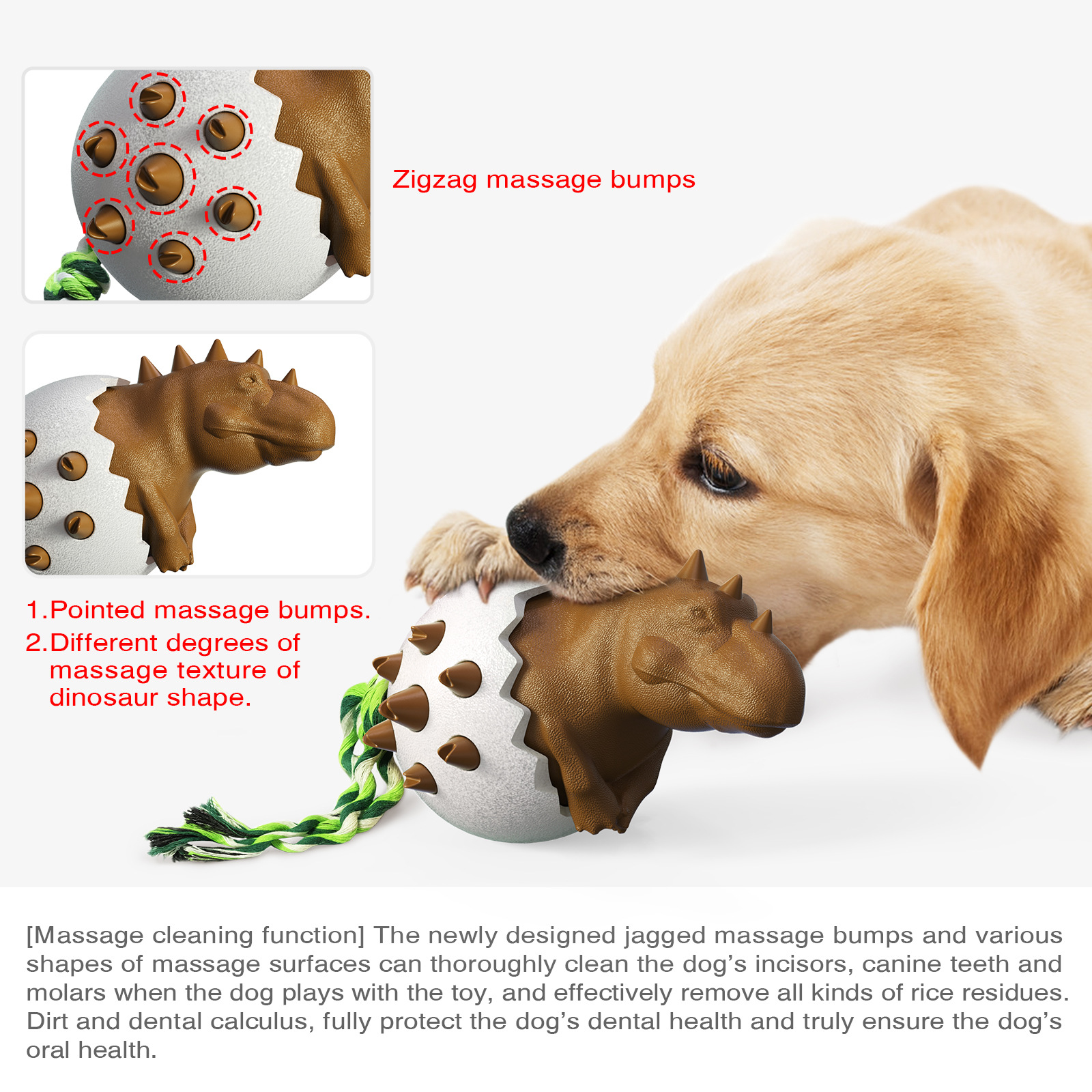 Cross-Border New Amazon Hot Dinosaur Egg Dog Molar Rod Bite-Resistant Glue Pet Supplies Dog Toothbrush Dog Toy