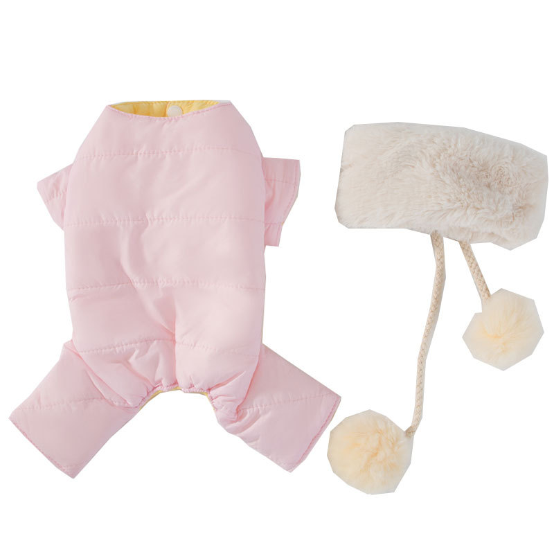 New Puppy Dog Autumn and Winter Double-Sided Wear Rain-Proof Clothes Warm Four-Leg Cotton-Padded Clothes Scarf Suit Cat Pet Clothes