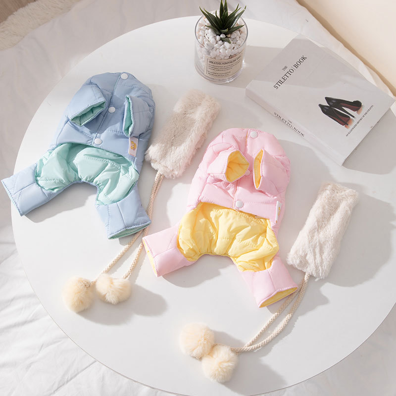 New Puppy Dog Autumn and Winter Double-Sided Wear Rain-Proof Clothes Warm Four-Leg Cotton-Padded Clothes Scarf Suit Cat Pet Clothes