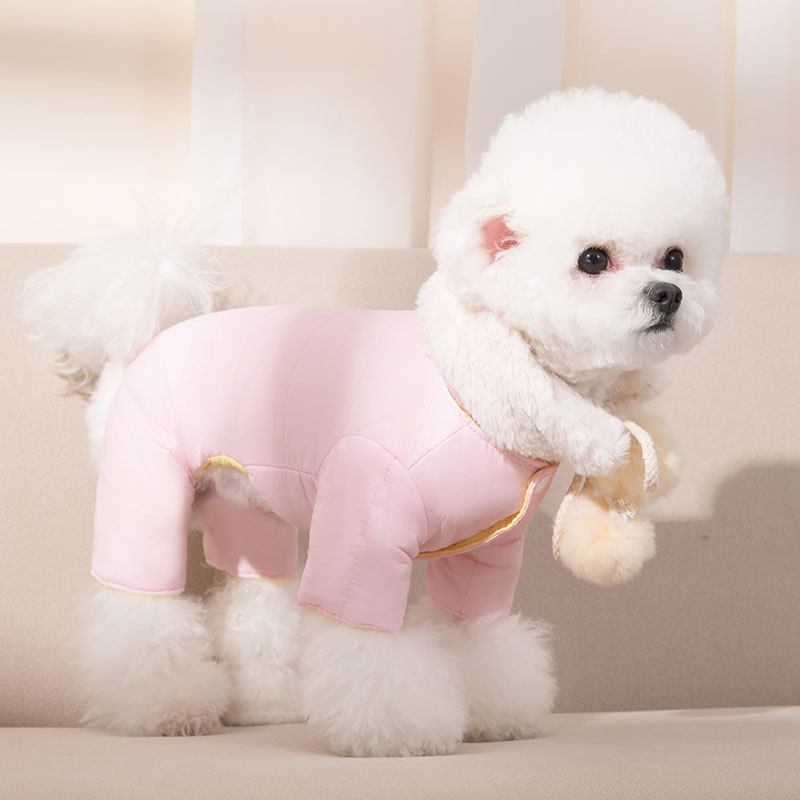 New Puppy Dog Autumn and Winter Double-Sided Wear Rain-Proof Clothes Warm Four-Leg Cotton-Padded Clothes Scarf Suit Cat Pet Clothes