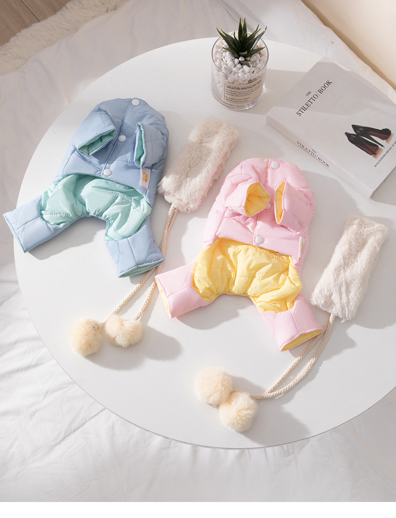 New Puppy Dog Autumn and Winter Double-Sided Wear Rain-Proof Clothes Warm Four-Leg Cotton-Padded Clothes Scarf Suit Cat Pet Clothes